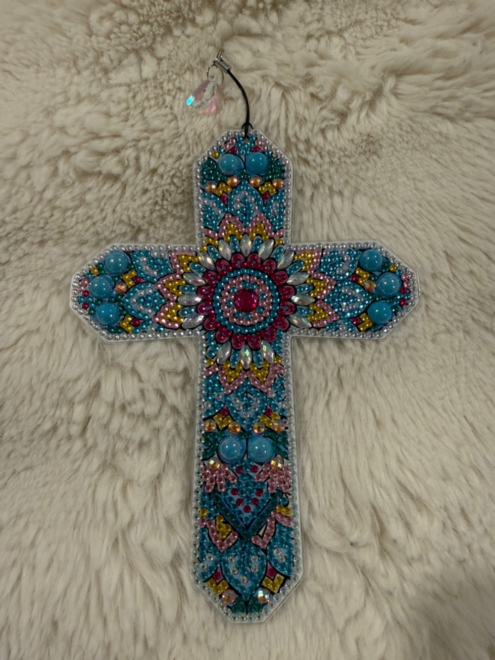 Bejeweled Turquoise & Pink Decorative Cross Wall Hanging